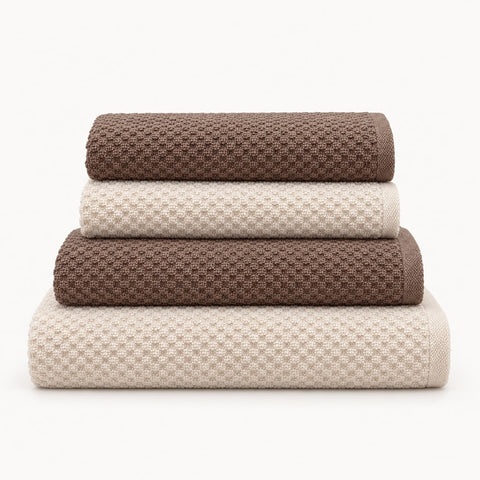 Solid Cotton Kitchen Towel Set of 4 – Brown & Cream