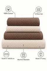 Solid Cotton Kitchen Towel Set of 4 – Brown & Cream – features
