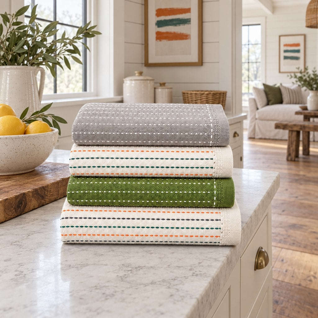 Solid Cotton Kitchen Towel Set of 4 – Cream in a kitchen
