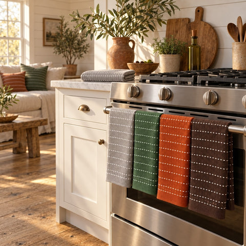 Solid Cotton Kitchen Towel Set of 4 – Multicolor in a kitchen