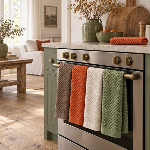 Solid Cotton Kitchen Towel Set of 4 – Multicolor in a kitchen