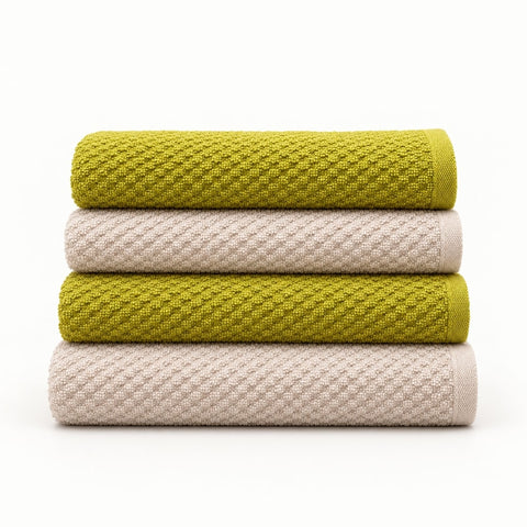 Solid Cotton Kitchen Towel Set of 4 – Olive Green & Cream