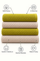 Solid Cotton Kitchen Towel Set of 4 – Olive Green & Cream – features