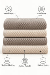 Solid Cotton Kitchen Towel Set of 4 – Taupe & Cream – features