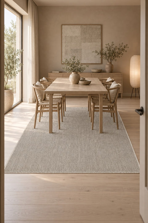 Solid Modern Area Rug – Brown in a dining room