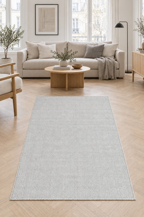 Solid Modern Area Rug – Light Gray in a living room