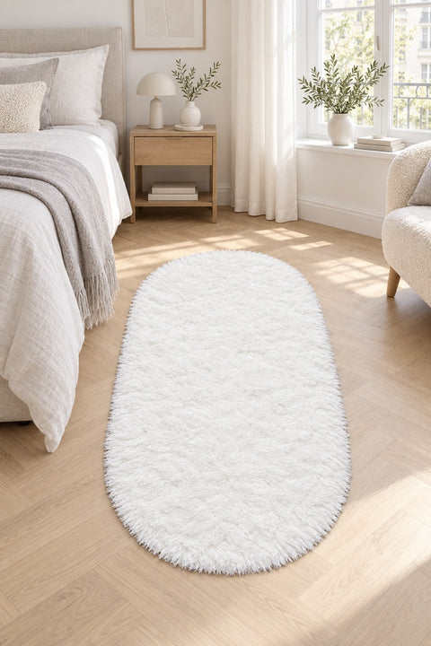 Solid Modern Oval Runner Rug in a bedroom