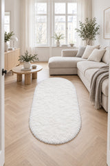 Solid Modern Oval Runner Rug in a living room