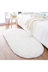 Solid Modern Oval Runner Rug in a bedroom