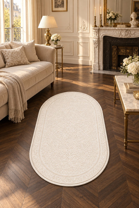 Solid Modern Oval Shag Rug – Brown in a living room