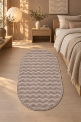Solid Modern Oval Shag Rug – Brown in a bedroom