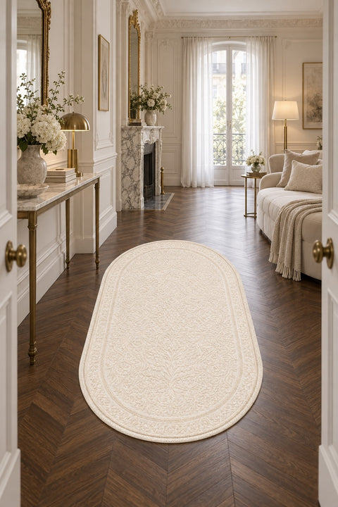 Solid Modern Oval Shag Rug – Brown in a hallway