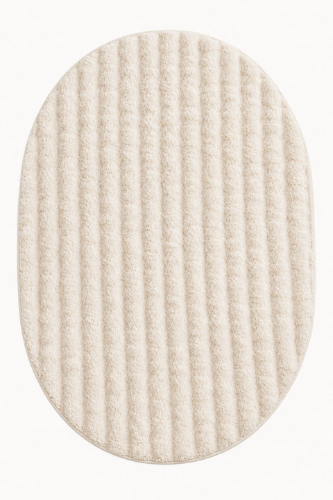 Solid Modern Oval Shag Rug – Cream