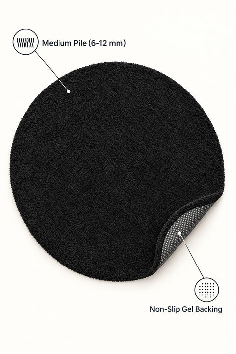 Solid Modern Round Plush Rug – Black – features