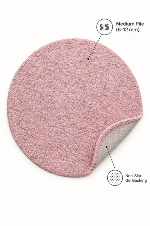 Solid Modern Round Plush Rug – Blush – features