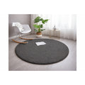 Solid Modern Round Plush Rug – Charcoal in a living room