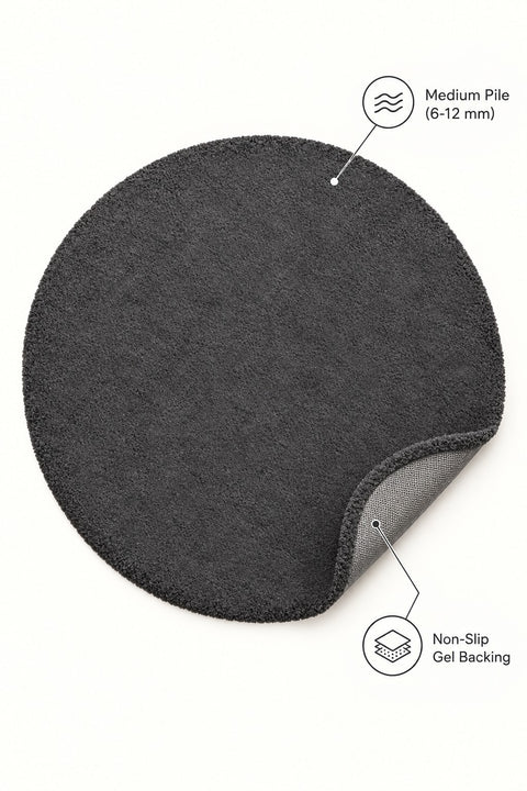 Solid Modern Round Plush Rug – Charcoal – features