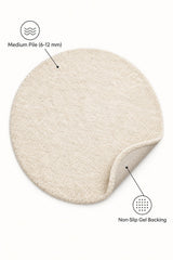 Solid Modern Round Plush Rug – Ecru – features