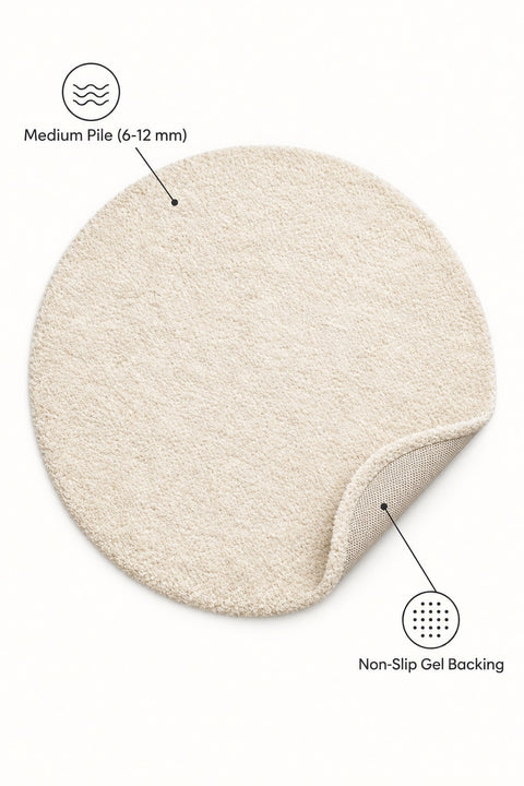 Solid Modern Round Plush Rug – Ecru – features
