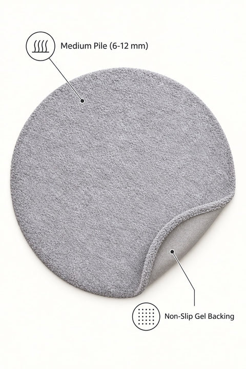 Solid Modern Round Plush Rug – Gray – features