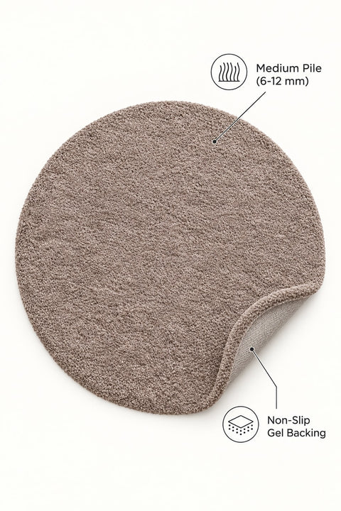 Solid Modern Round Plush Rug – Taupe – features