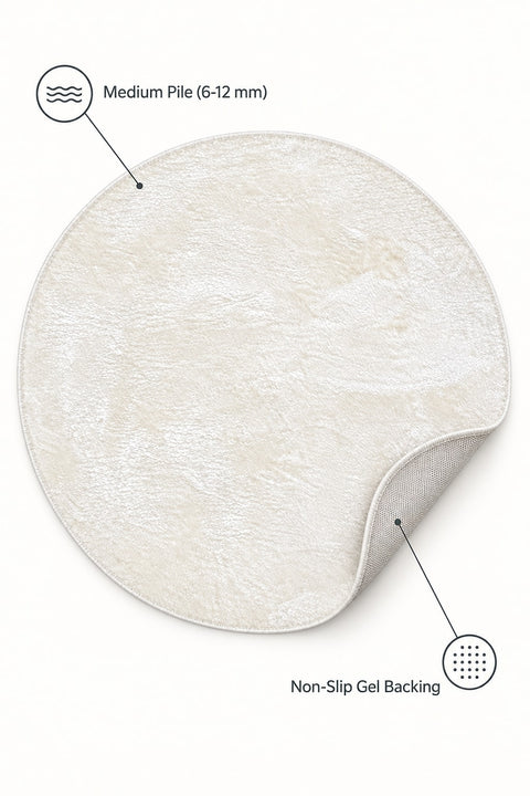 Solid Modern Round Plush Rug – White – features
