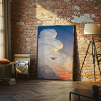 @今天捡到solo了嘛 Red Biplane Cloud Aesthetic Wall Print