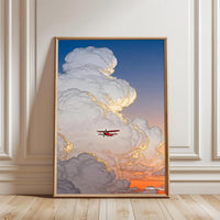 @今天捡到solo了嘛 Red Biplane Cloud Aesthetic Wall Print