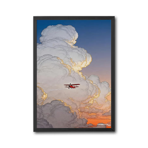 @今天捡到solo了嘛 Red Biplane Cloud Aesthetic Wall Print