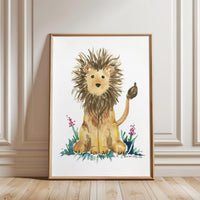Soni Blue Designs Watercolor Lion Illustration Home Art Décor Poster