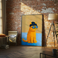 Soooony Cat with Sunglasses Pop Art Wall Poster, Trendy Cat Wall Print