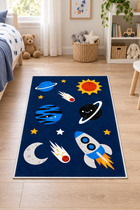 Space Vintage Kids Rug in a nursery