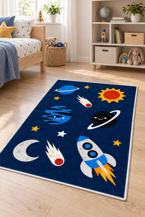 Space Vintage Kids Rug in a nursery
