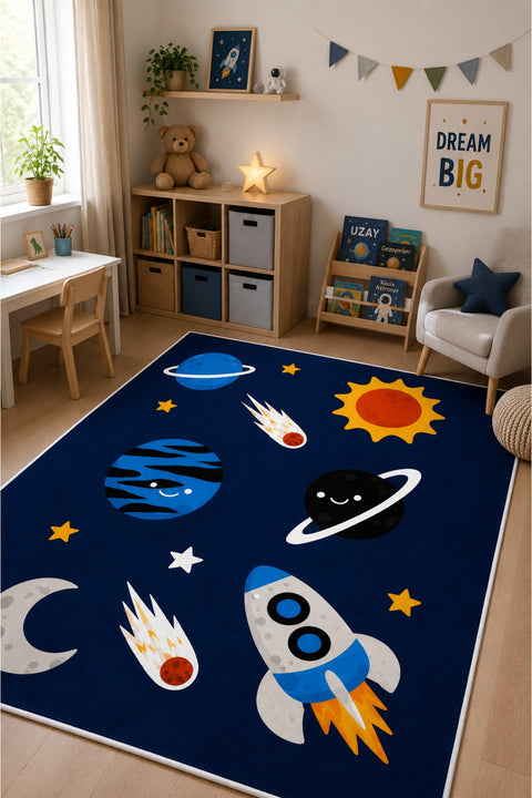 Space Vintage Kids Rug in a nursery