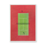 Sports Photography Minimalist Wall Art – Aerial Tennis Court in Red and Green