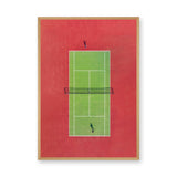 Sports Photography Minimalist Wall Art – Aerial Tennis Court in Red and Green