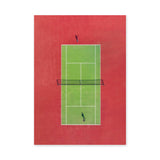Sports Photography Minimalist Wall Art – Aerial Tennis Court in Red and Green