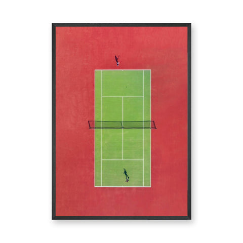 Sports Photography Minimalist Wall Art – Aerial Tennis Court in Red and Green