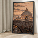 St. Peter’s Basilica Vintage Wall Art – Sunset Vatican City View