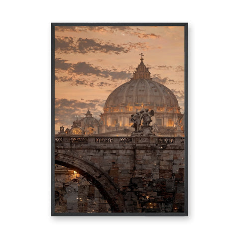 St. Peter’s Basilica Vintage Wall Art – Sunset Vatican City View
