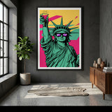 Statue of Liberty Pop Art Wall Art – Sunglasses Portrait in Pink and Yellow