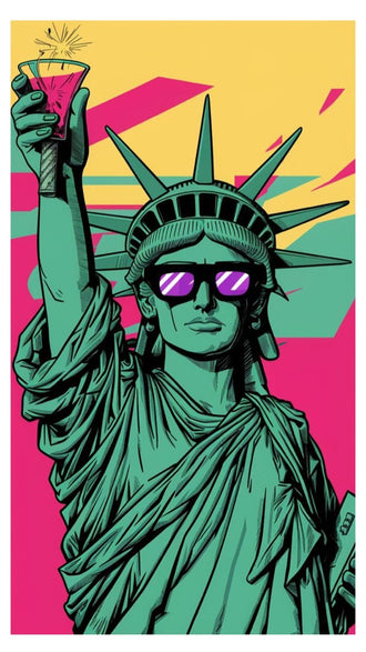 Statue of Liberty Pop Art Wall Art – Sunglasses Portrait in Pink and Yellow
