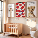 Strawberry Pop Art Wall Art – Red Blue Fruit Pattern on Cream