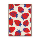 Strawberry Pop Art Wall Art – Red Blue Fruit Pattern on Cream