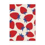 Strawberry Pop Art Wall Art – Red Blue Fruit Pattern on Cream