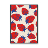 Strawberry Pop Art Wall Art – Red Blue Fruit Pattern on Cream