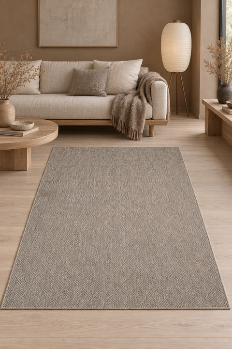 Striped Boho Area Rug – Gray in a living room