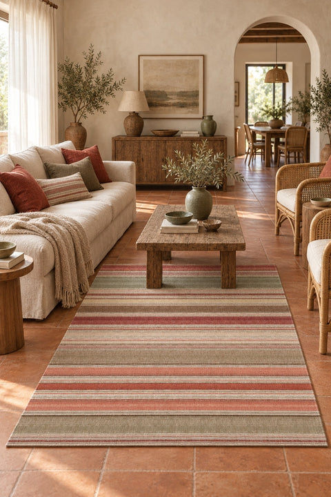 Striped Boho Area Rug – Multicolor in a living room