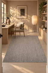 Striped Boho Kilim Area Rug – Gray in a office