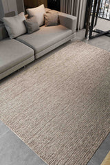Striped Boho Kilim Area Rug – Gray in a living room
